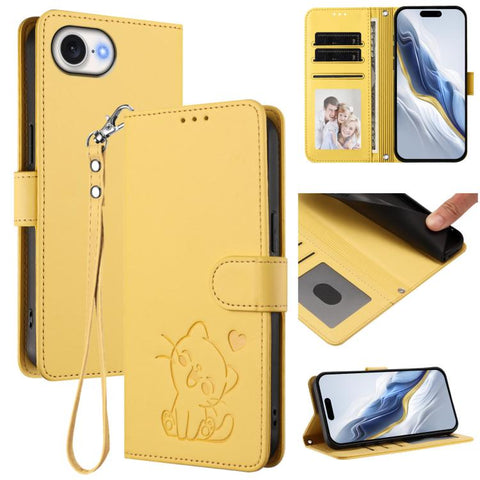 Embossed Heart Cat Leather Phone Case with Hand Strap, For iPhone 18 Pro / 17 Pro, For iPhone 18 Pro Max / 17 Pro Max, For iPhone 17e / 16e, For iPhone 17