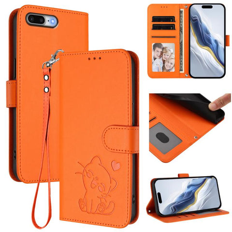 Embossed Heart Cat Leather Phone Case with Hand Strap, For iPhone XR, For iPhone XS Max, For iPhone 7 Plus / 8 Plus