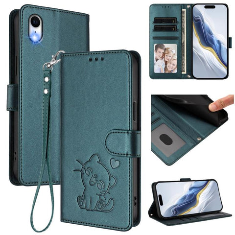 Embossed Heart Cat Leather Phone Case with Hand Strap, For iPhone XR, For iPhone XS Max, For iPhone 7 Plus / 8 Plus