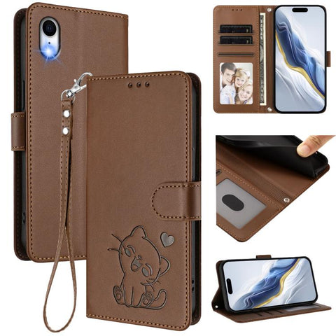Embossed Heart Cat Leather Phone Case with Hand Strap, For iPhone XR, For iPhone XS Max, For iPhone 7 Plus / 8 Plus
