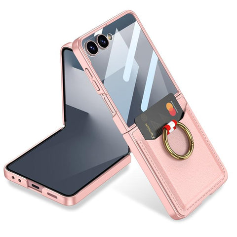 GKK Integrated Ultra-thin Leather Card Slots Phone Case with Ring Holder, For Galaxy Z Flip8 5G, For Samsung Galaxy Z Flip7 5G