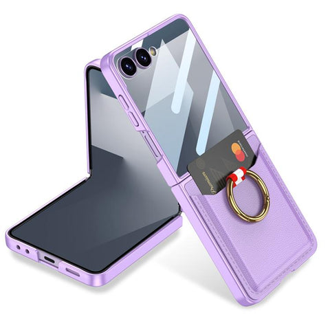 GKK Integrated Ultra-thin Leather Card Slots Phone Case with Ring Holder, For Galaxy Z Flip8 5G, For Samsung Galaxy Z Flip7 5G