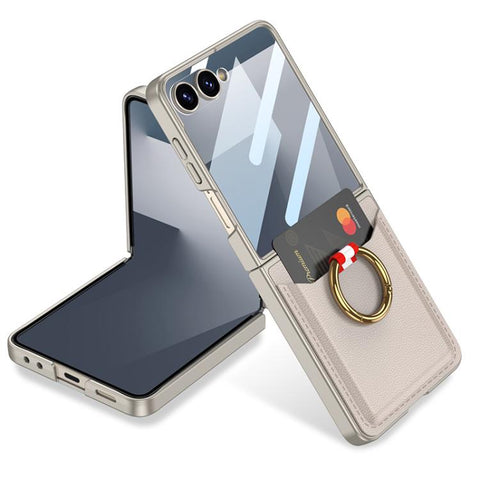 GKK Integrated Ultra-thin Leather Card Slots Phone Case with Ring Holder, For Galaxy Z Flip8 5G, For Samsung Galaxy Z Flip7 5G