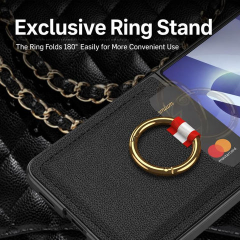 GKK Integrated Ultra-thin Leather Card Slots Phone Case with Ring Holder, For Galaxy Z Flip8 5G, For Samsung Galaxy Z Flip7 5G