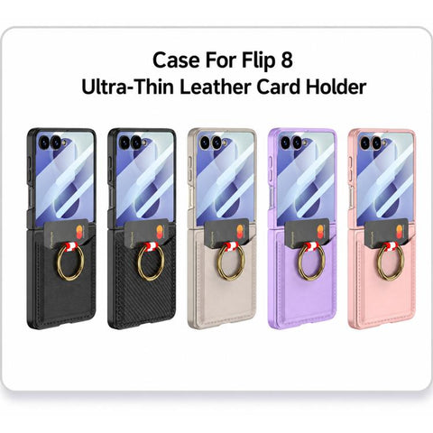 GKK Integrated Ultra-thin Leather Card Slots Phone Case with Ring Holder, For Galaxy Z Flip8 5G, For Samsung Galaxy Z Flip7 5G