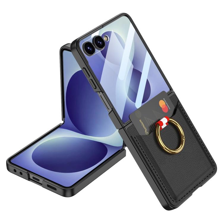 GKK Integrated Ultra-thin Leather Card Slots Phone Case with Ring Holder, For Galaxy Z Flip8 5G, For Samsung Galaxy Z Flip7 5G