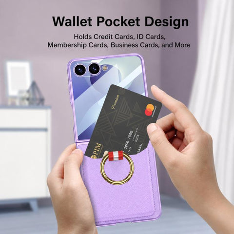 GKK Integrated Ultra-thin Leather Card Slots Phone Case with Ring Holder, For Galaxy Z Flip8 5G, For Samsung Galaxy Z Flip7 5G
