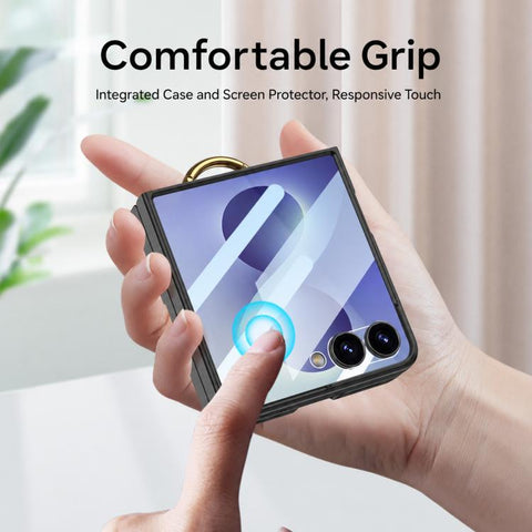 GKK Integrated Ultra-thin Leather Card Slots Phone Case with Ring Holder, For Galaxy Z Flip8 5G, For Samsung Galaxy Z Flip7 5G
