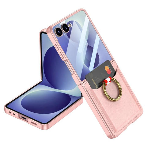 GKK Integrated Ultra-thin Leather Card Slots Phone Case with Ring Holder, For Galaxy Z Flip8 5G, For Samsung Galaxy Z Flip7 5G