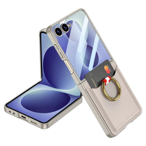GKK Integrated Ultra-thin Leather Card Slots Phone Case with Ring Holder, For Galaxy Z Flip8 5G, For Samsung Galaxy Z Flip7 5G