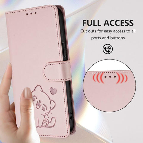 Embossed Heart Cat Leather Phone Case with Hand Strap, For Samsung Galaxy A15 4G / 5G, For Samsung Galaxy A55 5G, For Samsung Galaxy A35 5G, For Samsung Galaxy A25 5G Global