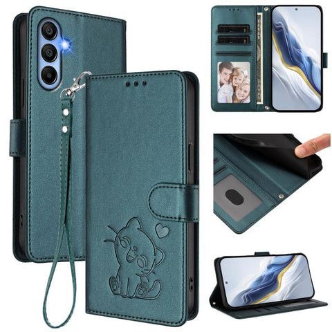 Embossed Heart Cat Leather Phone Case with Hand Strap, For Samsung Galaxy A15 4G / 5G, For Samsung Galaxy A55 5G, For Samsung Galaxy A35 5G, For Samsung Galaxy A25 5G Global