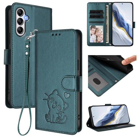Embossed Heart Cat Leather Phone Case with Hand Strap, For Samsung Galaxy A15 4G / 5G, For Samsung Galaxy A55 5G, For Samsung Galaxy A35 5G, For Samsung Galaxy A25 5G Global