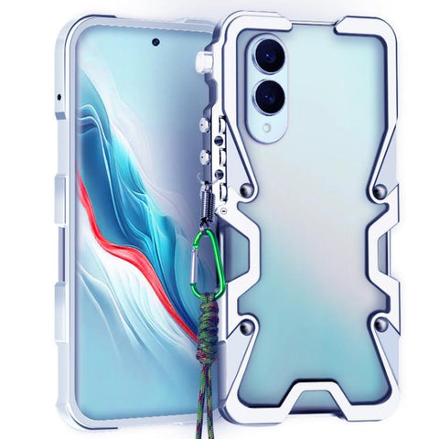 Trigger Design Hollow Metal Frame Phone Case with Lanyard, For Samsung Galaxy S26+ 5G, For Samsung Galaxy S26 Ultra 5G, For Samsung Galaxy S25 FE 5G, For Samsung Galaxy S25 Edge 5G, For Samsung Galaxy S25 5G, For Samsung Galaxy S25+ 5G                 ...