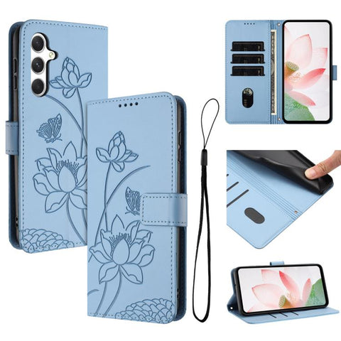 Lotus Embossed Leather Phone Case with Lanyard, For Galaxy S26 FE 5G, For Samsung Galaxy S26+ 5G, For Samsung Galaxy S26 Ultra 5G, For Samsung Galaxy S26 5G, For Samsung Galaxy S25 FE 5G, For Samsung Galaxy S25 Edge 5G, For Samsung Galaxy S25 / S24 5G ...