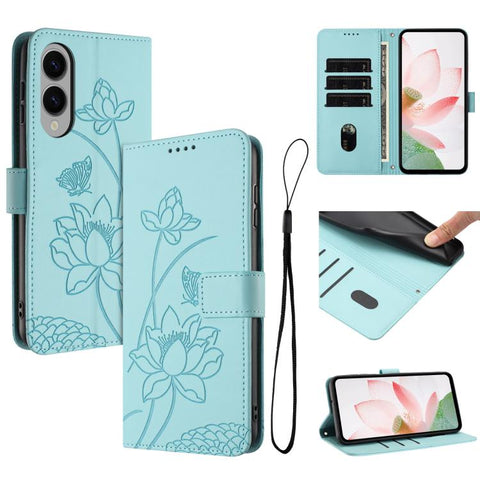 Lotus Embossed Leather Phone Case with Lanyard, For Galaxy S26 FE 5G, For Samsung Galaxy S26+ 5G, For Samsung Galaxy S26 Ultra 5G, For Samsung Galaxy S26 5G, For Samsung Galaxy S25 FE 5G, For Samsung Galaxy S25 Edge 5G, For Samsung Galaxy S25 / S24 5G ...