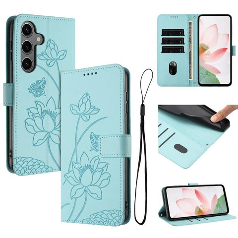 Lotus Embossed Leather Phone Case with Lanyard, For Galaxy S26 FE 5G, For Samsung Galaxy S26+ 5G, For Samsung Galaxy S26 Ultra 5G, For Samsung Galaxy S26 5G, For Samsung Galaxy S25 FE 5G, For Samsung Galaxy S25 Edge 5G, For Samsung Galaxy S25 / S24 5G ...