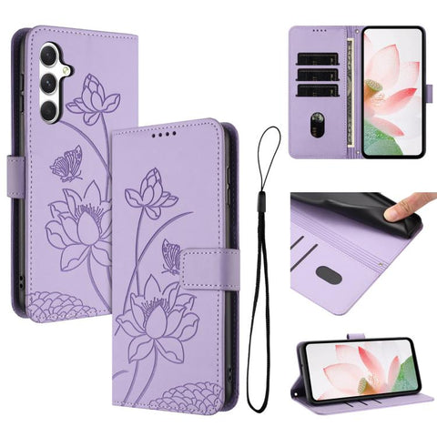 Lotus Embossed Leather Phone Case with Lanyard, For Galaxy S26 FE 5G, For Samsung Galaxy S26+ 5G, For Samsung Galaxy S26 Ultra 5G, For Samsung Galaxy S26 5G, For Samsung Galaxy S25 FE 5G, For Samsung Galaxy S25 Edge 5G, For Samsung Galaxy S25 / S24 5G ...