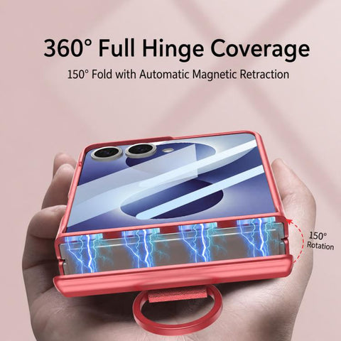 GKK Integrated Magnetic Folding Full Cover Phone Case with D-Cross Ring, For Galaxy Z Flip8 5G, For Samsung Galaxy Z Flip7 5G