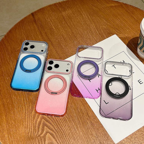Transparent Gradient 360 Degree Rotation Holder MagSafe Phone Case, For iPhone 18 Pro / 17 Pro, For iPhone 18 Pro Max / 17 Pro Max, For iPhone 17, For iPhone Air, For iPhone 16 Pro Max, For iPhone 16 Pro, For iPhone 16 Plus, For iPhone 16