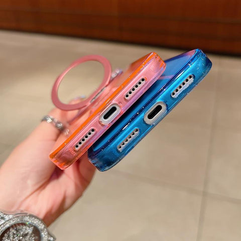 Transparent Gradient 360 Degree Rotation Holder MagSafe Phone Case, For iPhone 18 Pro / 17 Pro, For iPhone 18 Pro Max / 17 Pro Max, For iPhone 17, For iPhone Air, For iPhone 16 Pro Max, For iPhone 16 Pro, For iPhone 16 Plus, For iPhone 16