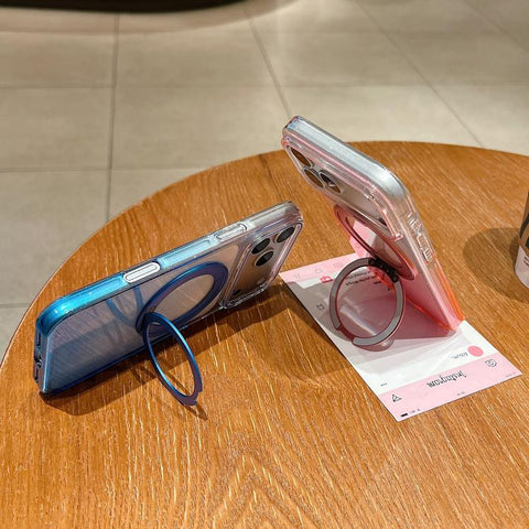 Transparent Gradient 360 Degree Rotation Holder MagSafe Phone Case, For iPhone 18 Pro / 17 Pro, For iPhone 18 Pro Max / 17 Pro Max, For iPhone 17, For iPhone Air, For iPhone 16 Pro Max, For iPhone 16 Pro, For iPhone 16 Plus, For iPhone 16