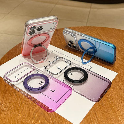 Transparent Gradient 360 Degree Rotation Holder MagSafe Phone Case, For iPhone 18 Pro / 17 Pro, For iPhone 18 Pro Max / 17 Pro Max, For iPhone 17, For iPhone Air, For iPhone 16 Pro Max, For iPhone 16 Pro, For iPhone 16 Plus, For iPhone 16
