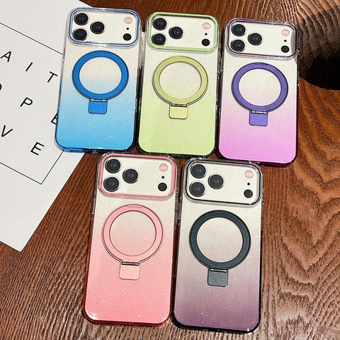 Transparent Gradient Metal Ring Holder MagSafe Phone Case, For iPhone 18 Pro / 17 Pro, For iPhone 18 Pro Max / 17 Pro Max, For iPhone 17, For iPhone Air, For iPhone 16 Pro Max, For iPhone 16 Pro, For iPhone 16 Plus, For iPhone 16