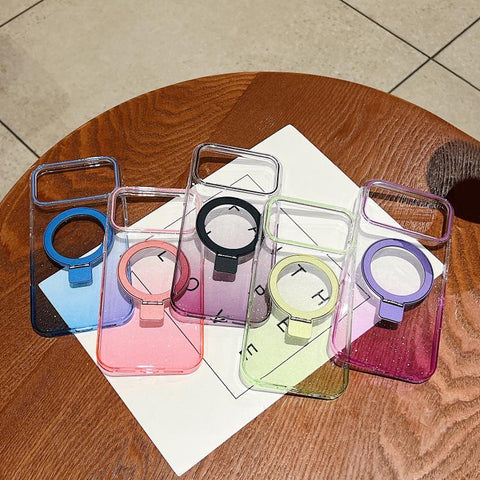 Transparent Gradient Metal Ring Holder MagSafe Phone Case, For iPhone 18 Pro / 17 Pro, For iPhone 18 Pro Max / 17 Pro Max, For iPhone 17, For iPhone Air, For iPhone 16 Pro Max, For iPhone 16 Pro, For iPhone 16 Plus, For iPhone 16