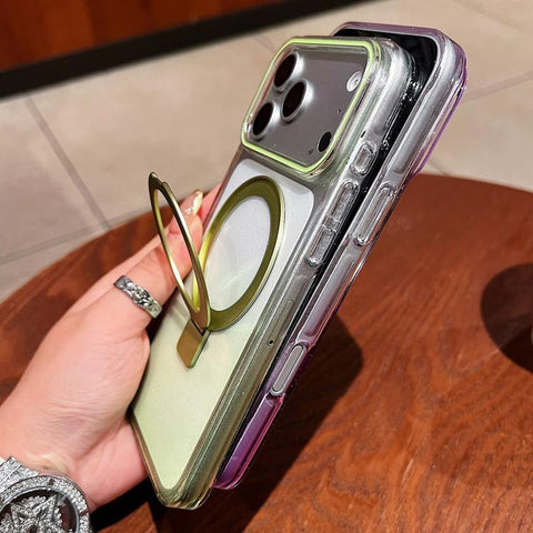 Transparent Gradient Metal Ring Holder MagSafe Phone Case, For iPhone 18 Pro / 17 Pro, For iPhone 18 Pro Max / 17 Pro Max, For iPhone 17, For iPhone Air, For iPhone 16 Pro Max, For iPhone 16 Pro, For iPhone 16 Plus, For iPhone 16