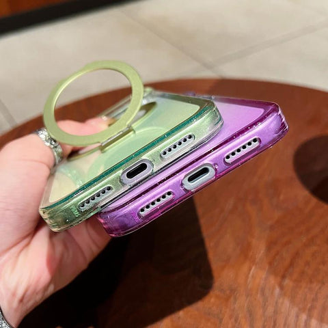 Transparent Gradient Metal Ring Holder MagSafe Phone Case, For iPhone 18 Pro / 17 Pro, For iPhone 18 Pro Max / 17 Pro Max, For iPhone 17, For iPhone Air, For iPhone 16 Pro Max, For iPhone 16 Pro, For iPhone 16 Plus, For iPhone 16