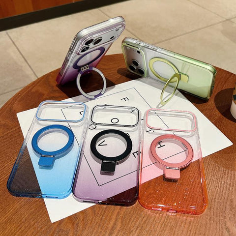 Transparent Gradient Metal Ring Holder MagSafe Phone Case, For iPhone 18 Pro / 17 Pro, For iPhone 18 Pro Max / 17 Pro Max, For iPhone 17, For iPhone Air, For iPhone 16 Pro Max, For iPhone 16 Pro, For iPhone 16 Plus, For iPhone 16