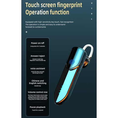 V19S Bluetooth 5.0 Business Style Fingerprint Touch Bluetooth Earphone