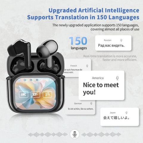 JM19 Touchscreen Color Screen ANC Active Noise Reduction Wireless Bluetooth Earphone with Translator