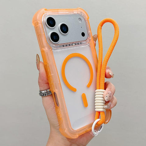 Transparent Matte TPU Hybrid PC 3-in-1 MagSafe Phone Case with Wrist Strap, For iPhone 18 Pro / 17 Pro, For iPhone 18 Pro Max / 17 Pro Max, For iPhone 17, For iPhone Air, For iPhone 16 Pro Max, For iPhone 16 Pro, For iPhone 16 Plus, For iPhone 16