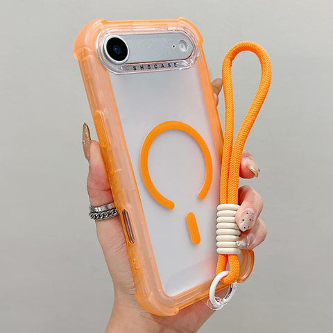 Transparent Matte TPU Hybrid PC 3-in-1 MagSafe Phone Case with Wrist Strap, For iPhone 18 Pro / 17 Pro, For iPhone 18 Pro Max / 17 Pro Max, For iPhone 17, For iPhone Air, For iPhone 16 Pro Max, For iPhone 16 Pro, For iPhone 16 Plus, For iPhone 16