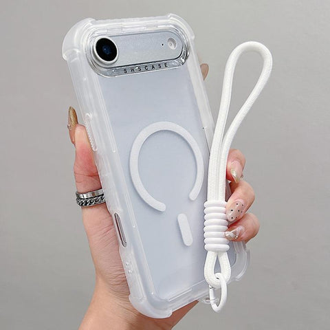 Transparent Matte TPU Hybrid PC 3-in-1 MagSafe Phone Case with Wrist Strap, For iPhone 18 Pro / 17 Pro, For iPhone 18 Pro Max / 17 Pro Max, For iPhone 17, For iPhone Air, For iPhone 16 Pro Max, For iPhone 16 Pro, For iPhone 16 Plus, For iPhone 16