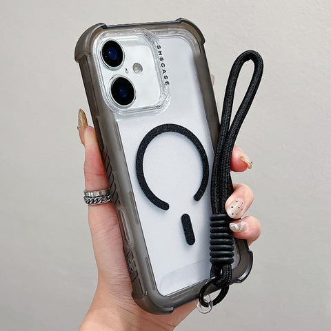 Transparent Matte TPU Hybrid PC 3-in-1 MagSafe Phone Case with Wrist Strap, For iPhone 18 Pro / 17 Pro, For iPhone 18 Pro Max / 17 Pro Max, For iPhone 17, For iPhone Air, For iPhone 16 Pro Max, For iPhone 16 Pro, For iPhone 16 Plus, For iPhone 16