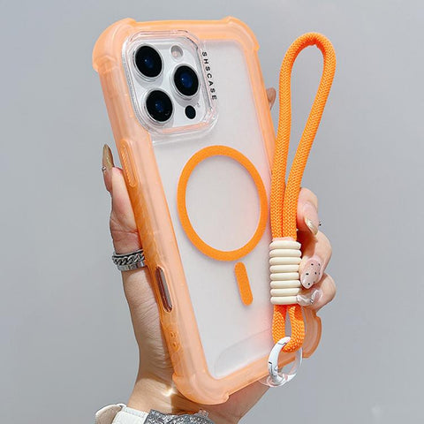 Transparent Matte TPU Hybrid PC 3-in-1 MagSafe Phone Case with Wrist Strap, For iPhone 18 Pro / 17 Pro, For iPhone 18 Pro Max / 17 Pro Max, For iPhone 17, For iPhone Air, For iPhone 16 Pro Max, For iPhone 16 Pro, For iPhone 16 Plus, For iPhone 16