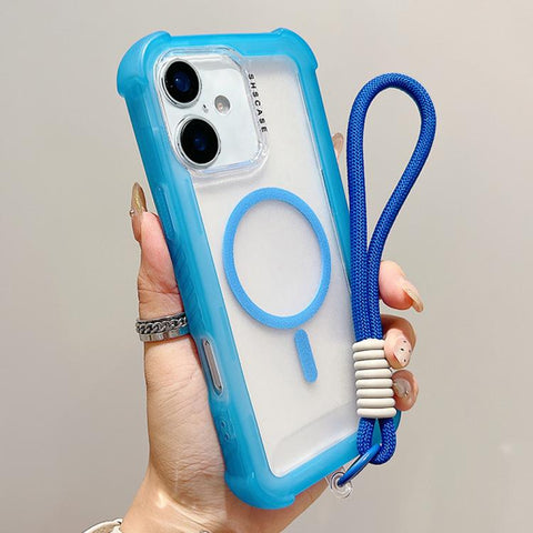 Transparent Matte TPU Hybrid PC 3-in-1 MagSafe Phone Case with Wrist Strap, For iPhone 18 Pro / 17 Pro, For iPhone 18 Pro Max / 17 Pro Max, For iPhone 17, For iPhone Air, For iPhone 16 Pro Max, For iPhone 16 Pro, For iPhone 16 Plus, For iPhone 16
