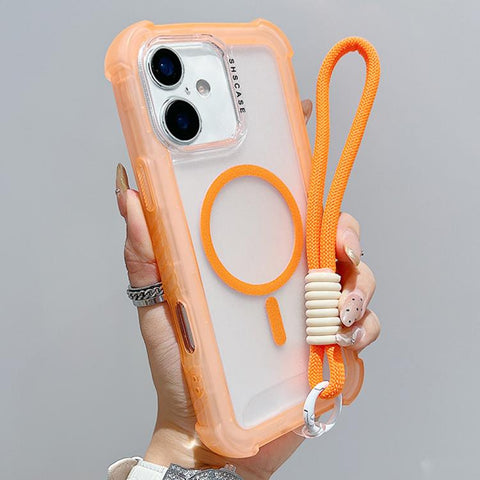 Transparent Matte TPU Hybrid PC 3-in-1 MagSafe Phone Case with Wrist Strap, For iPhone 18 Pro / 17 Pro, For iPhone 18 Pro Max / 17 Pro Max, For iPhone 17, For iPhone Air, For iPhone 16 Pro Max, For iPhone 16 Pro, For iPhone 16 Plus, For iPhone 16