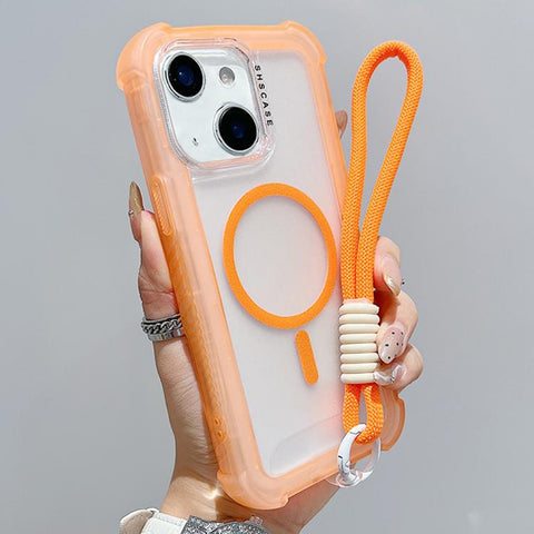 Transparent Matte TPU Hybrid PC 3-in-1 MagSafe Phone Case with Wrist Strap, For iPhone 15 Pro Max, For iPhone 15 Pro, For iPhone 15 Plus, For iPhone 15, For iPhone 14 Plus, For iPhone 14, For iPhone 14 Pro, For iPhone 14 Pro Max