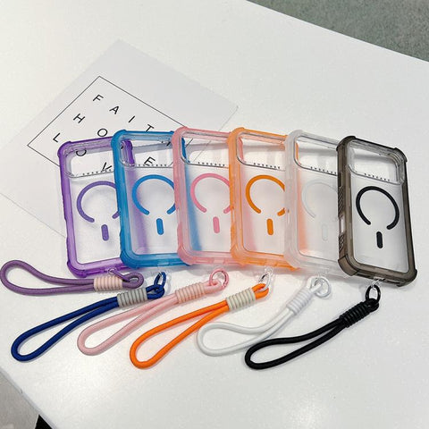 Transparent Matte TPU Hybrid PC 3-in-1 MagSafe Phone Case with Wrist Strap, For iPhone 18 Pro / 17 Pro, For iPhone 18 Pro Max / 17 Pro Max, For iPhone 17, For iPhone Air, For iPhone 16 Pro Max, For iPhone 16 Pro, For iPhone 16 Plus, For iPhone 16