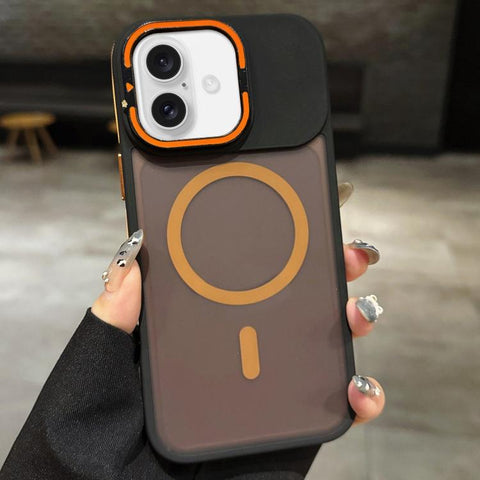 Skin Feel Frosted Metal Lens Holder MagSafe Magnetic Phone Case, For iPhone 16 Plus, For iPhone 16, For iPhone 15 Pro Max, For iPhone 15 Pro, For iPhone 15, For iPhone 14