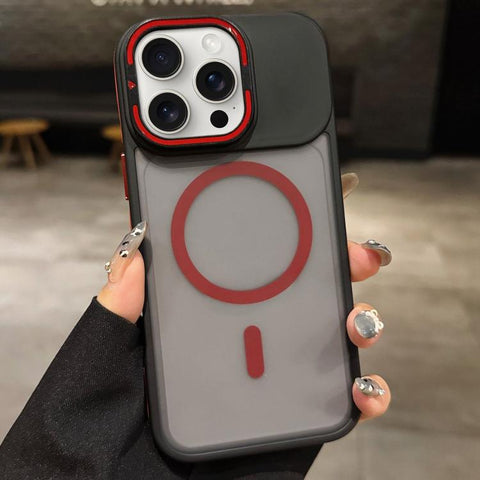 Skin Feel Frosted Metal Lens Holder MagSafe Magnetic Phone Case, For iPhone 16 Plus, For iPhone 16, For iPhone 15 Pro Max, For iPhone 15 Pro, For iPhone 15, For iPhone 14