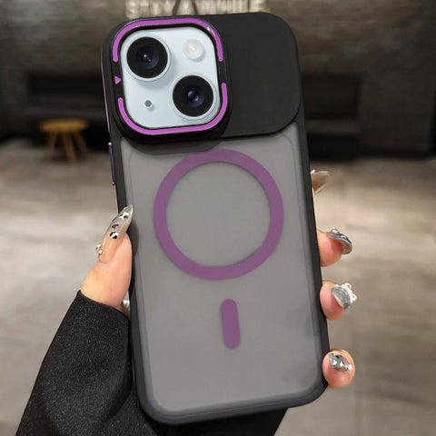 Skin Feel Frosted Metal Lens Holder MagSafe Magnetic Phone Case, For iPhone 16 Plus, For iPhone 16, For iPhone 15 Pro Max, For iPhone 15 Pro, For iPhone 15, For iPhone 14