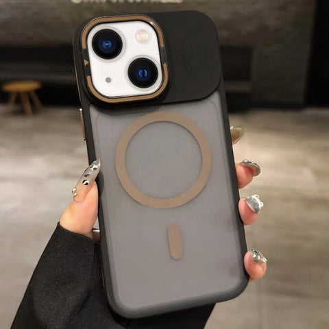 Skin Feel Frosted Metal Lens Holder MagSafe Magnetic Phone Case, For iPhone 14 Pro, For iPhone 14 Pro Max, For iPhone 13 Pro Max, For iPhone 13 Pro, For iPhone 13, For iPhone 12