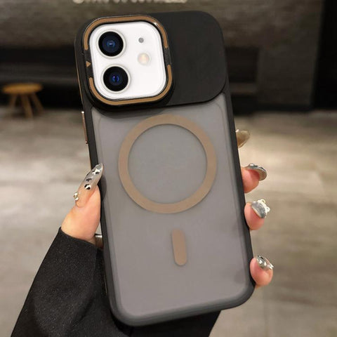 Skin Feel Frosted Metal Lens Holder MagSafe Magnetic Phone Case, For iPhone 14 Pro, For iPhone 14 Pro Max, For iPhone 13 Pro Max, For iPhone 13 Pro, For iPhone 13, For iPhone 12