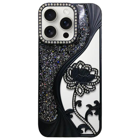 Electroplated TPU Lotus Hollow-carved  Rhinestone Glitter Phone Case, For iPhone 15 Pro Max, For iPhone 15 Pro, For iPhone 15, For iPhone 14, For iPhone 14 Pro, For iPhone 14 Pro Max, For iPhone 13 Pro Max, For iPhone 13 Pro