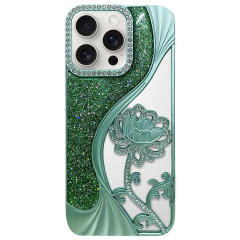 Electroplated TPU Lotus Hollow-carved  Rhinestone Glitter Phone Case, For iPhone 15 Pro Max, For iPhone 15 Pro, For iPhone 15, For iPhone 14, For iPhone 14 Pro, For iPhone 14 Pro Max, For iPhone 13 Pro Max, For iPhone 13 Pro